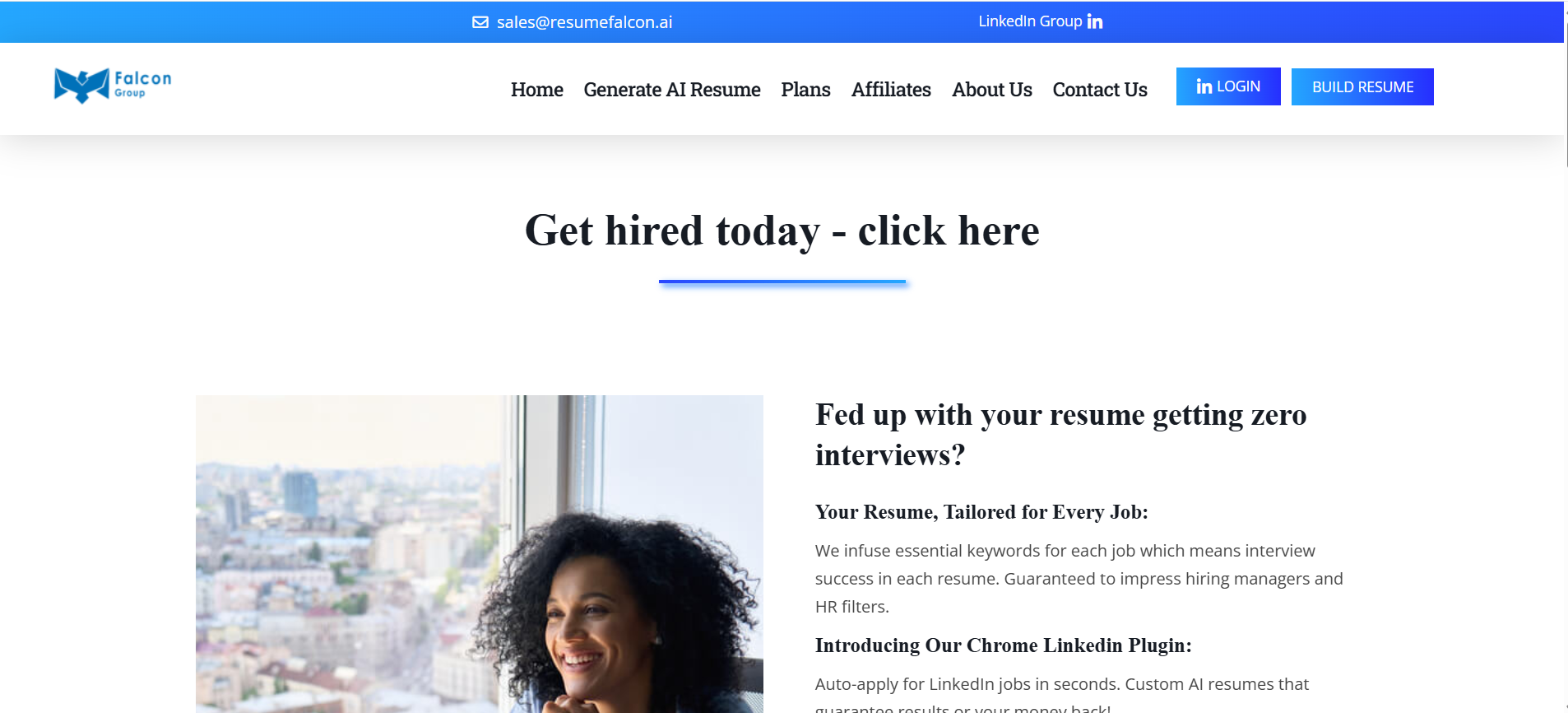 Resume Falcon homepage screenshot