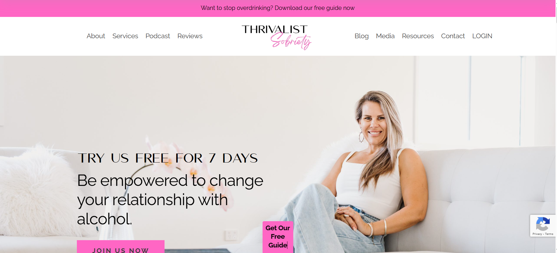 Thrivalist Sobriety homepage screenshot